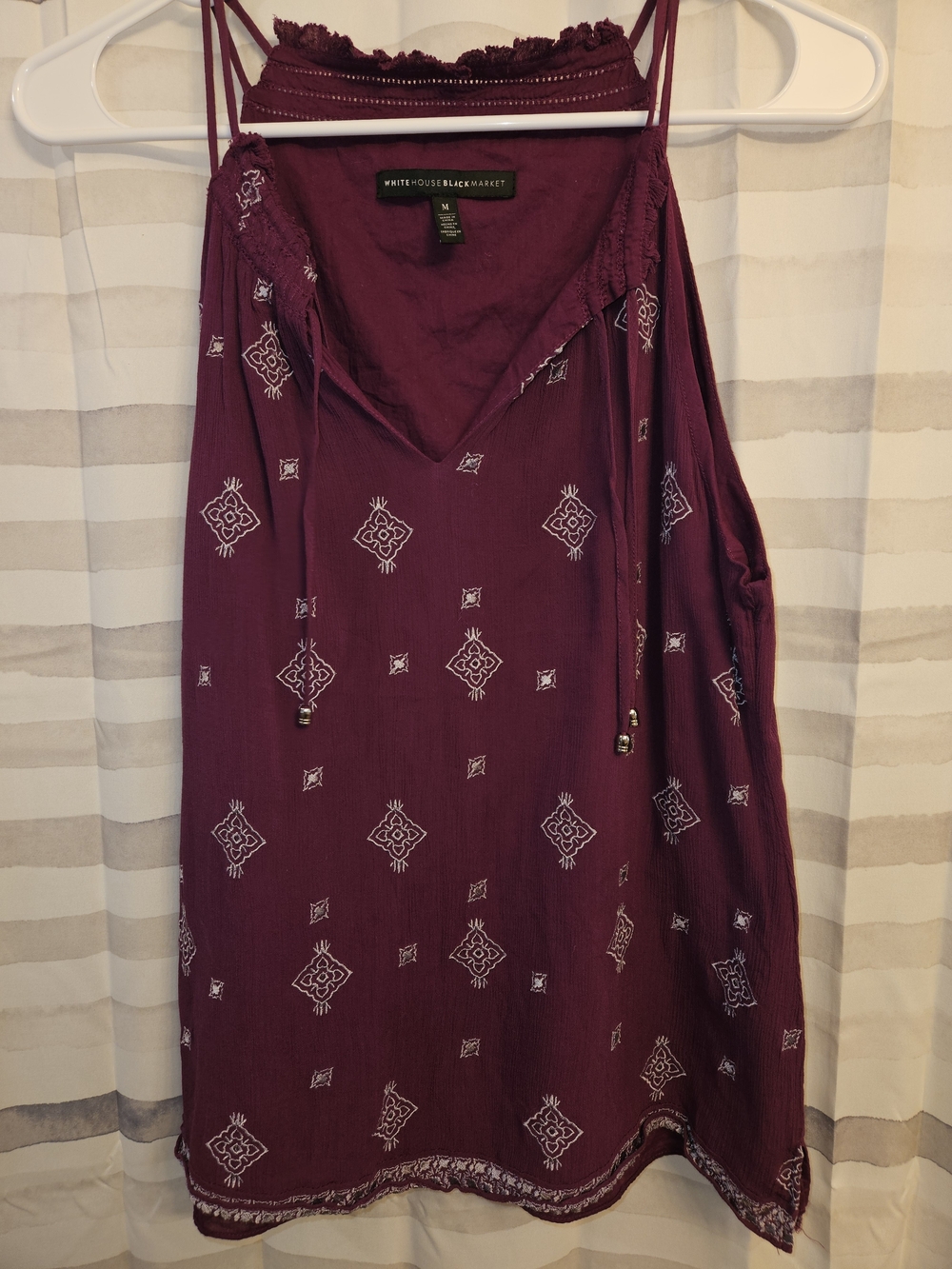 White House Black Market Burgundy Printed Tie-Front Tank